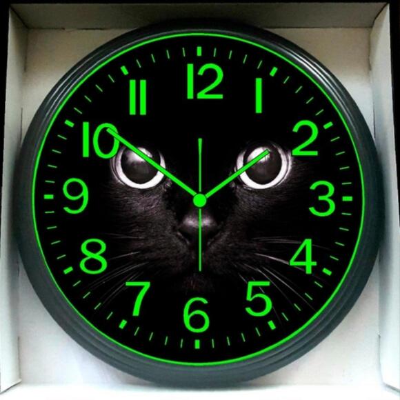 Other - Black Cat Glow in the Dark Wall Clock New!